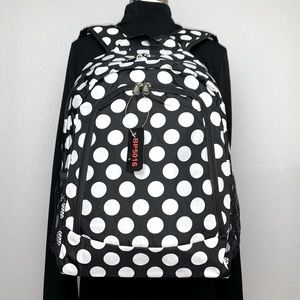 Backpack 16.5" Black White Polka Dot With Padded Straps Travel School New